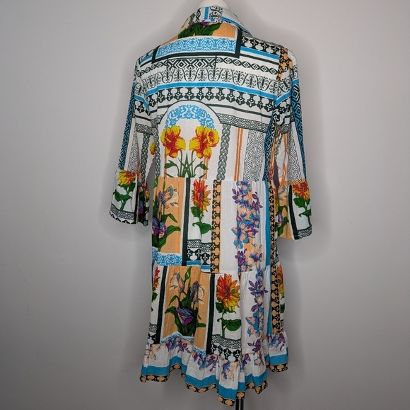 Parsely & Sage Colorful Mixed Print Cotton Button Up Dress M - Picture 5 of 9